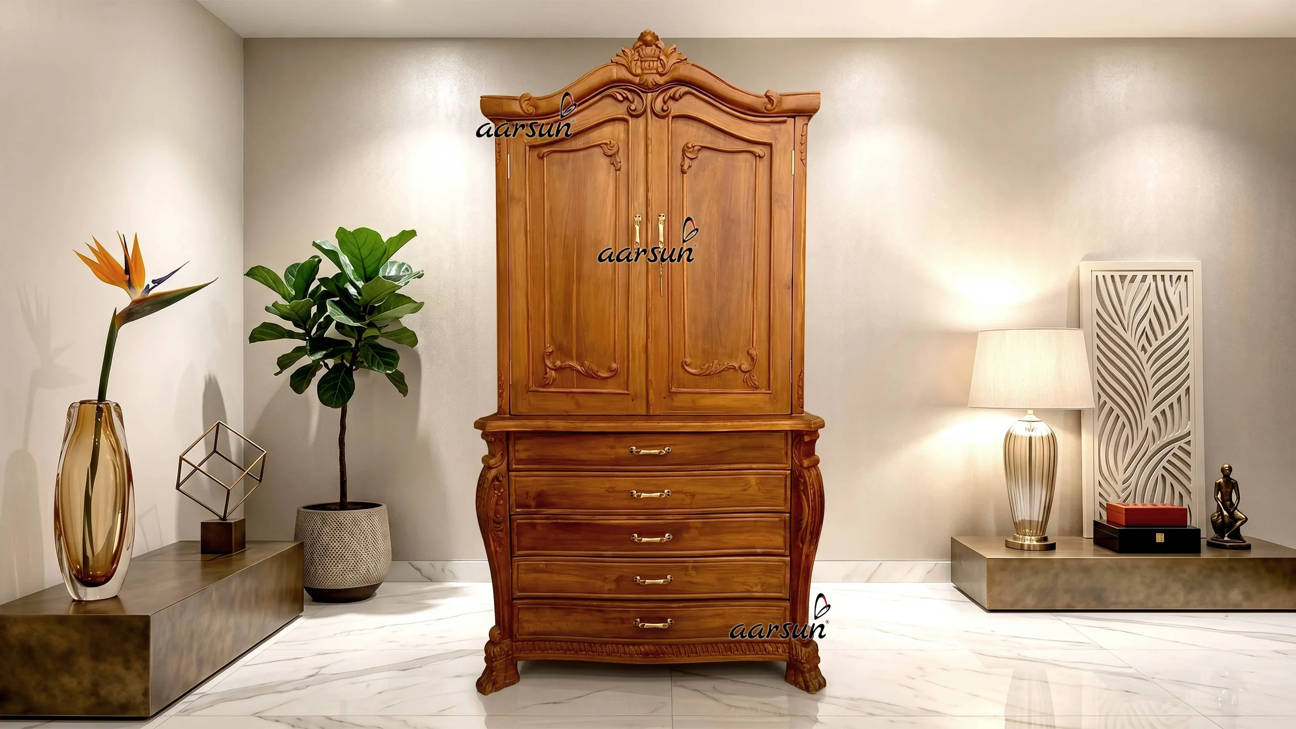 Classic Wooden Almirah in Teak YT-656C