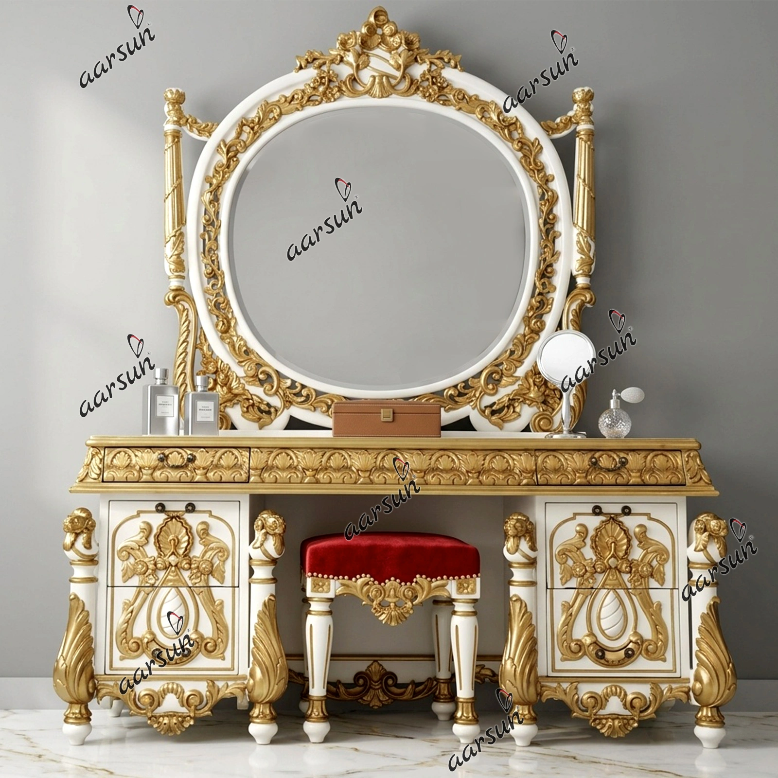 Luxury Vanity Dresser with Cushioned Stool
