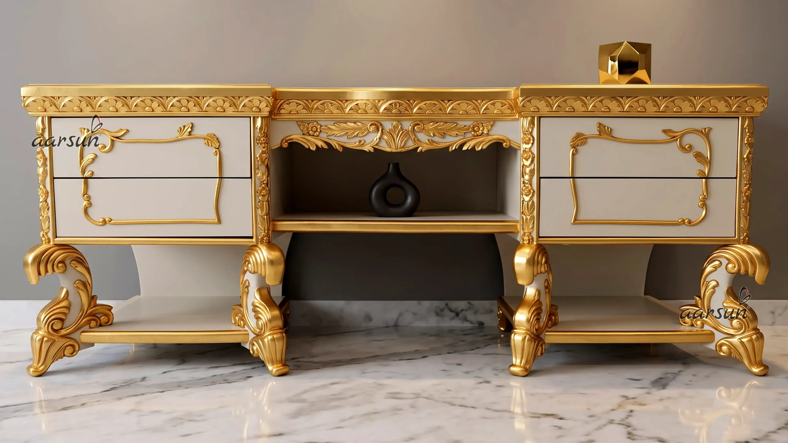 Wood TV Cabinet with Gold Leafing YT-668B