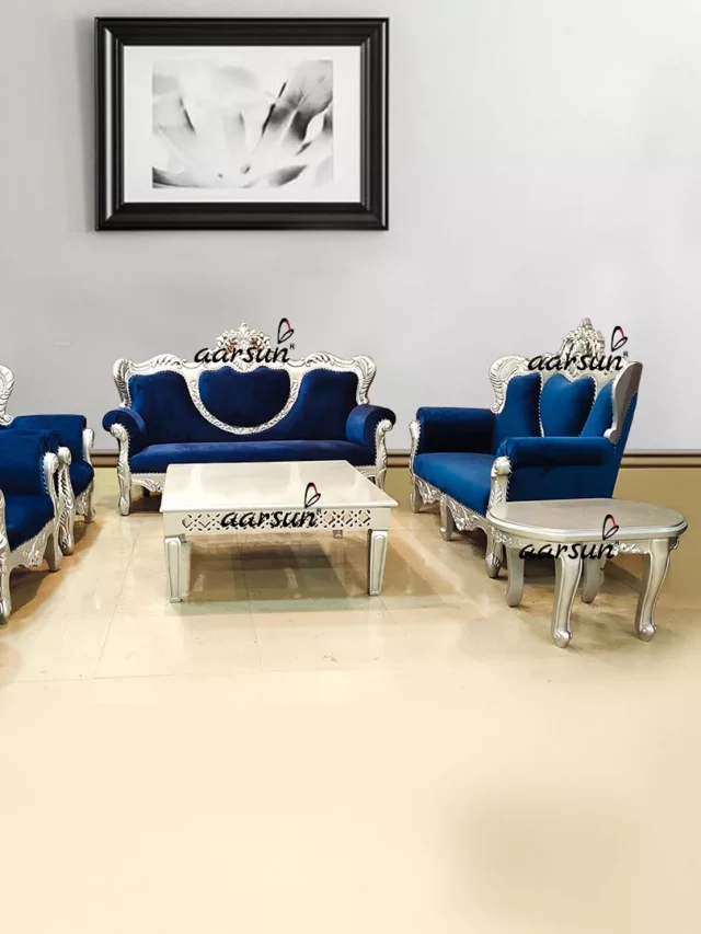 Classic-Maharaja-Sofa-Set-in-Silver-Paint-Royal-Velvet-Blue-Fabric-UH-YT-540