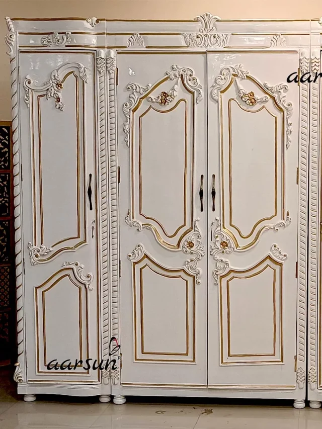 Classic Wardrobe Design in white with gold highlighting by Aarsun