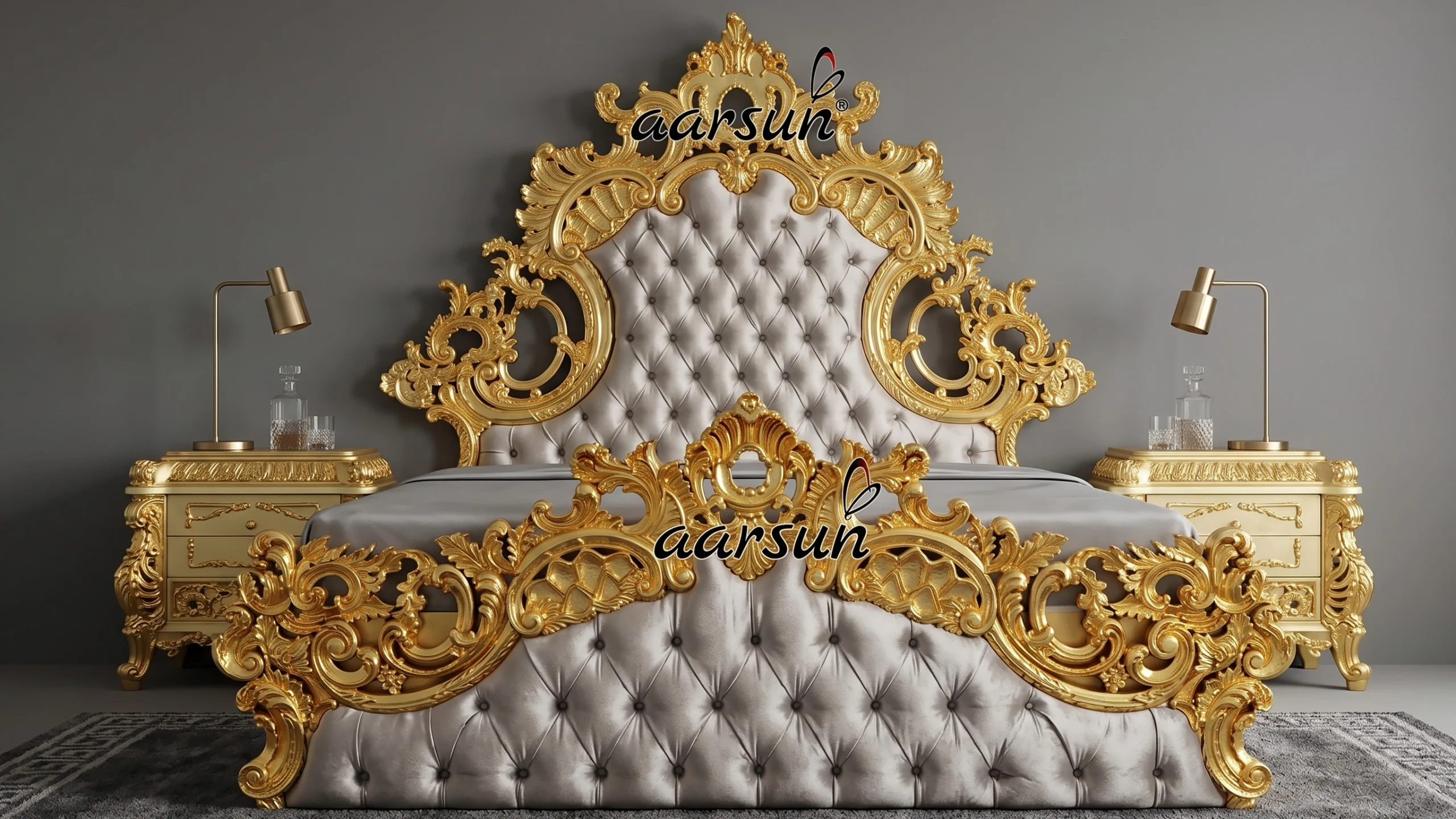 Luxurious Bedroom Furniture in Gold with Side Table