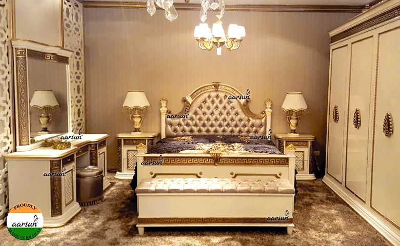 Luxury Bedroom Set in White & Gold LUXBD-004 Aarsun