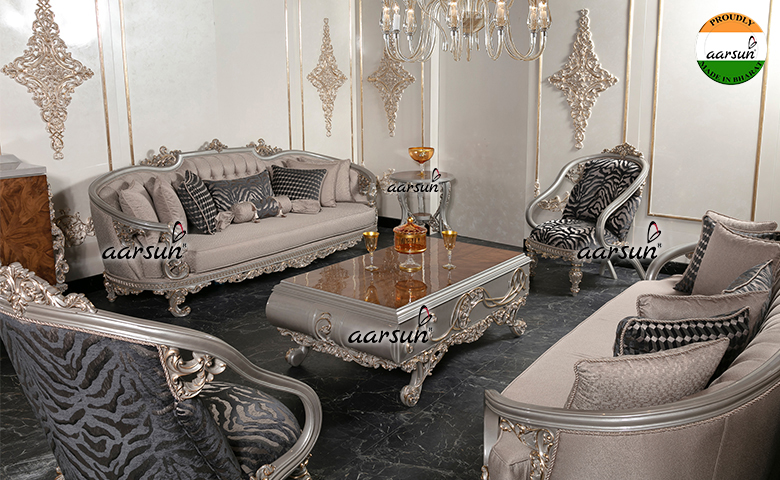 Opulent Silver and Gold Luxury Sofa Set LUXSF-002 - Aarsun