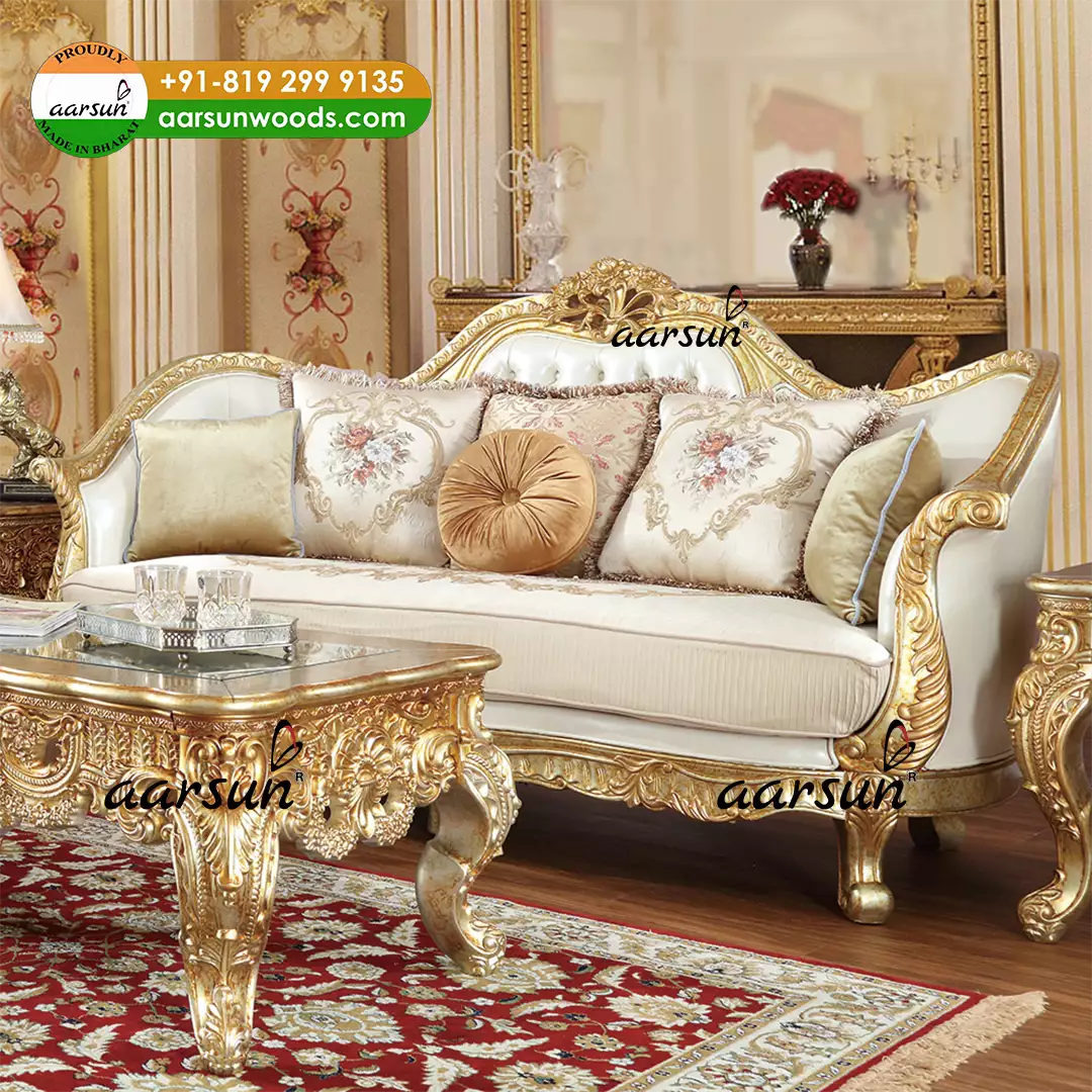 Divano di lusso in stile europeo in oro reale e tessuto trapuntato premium