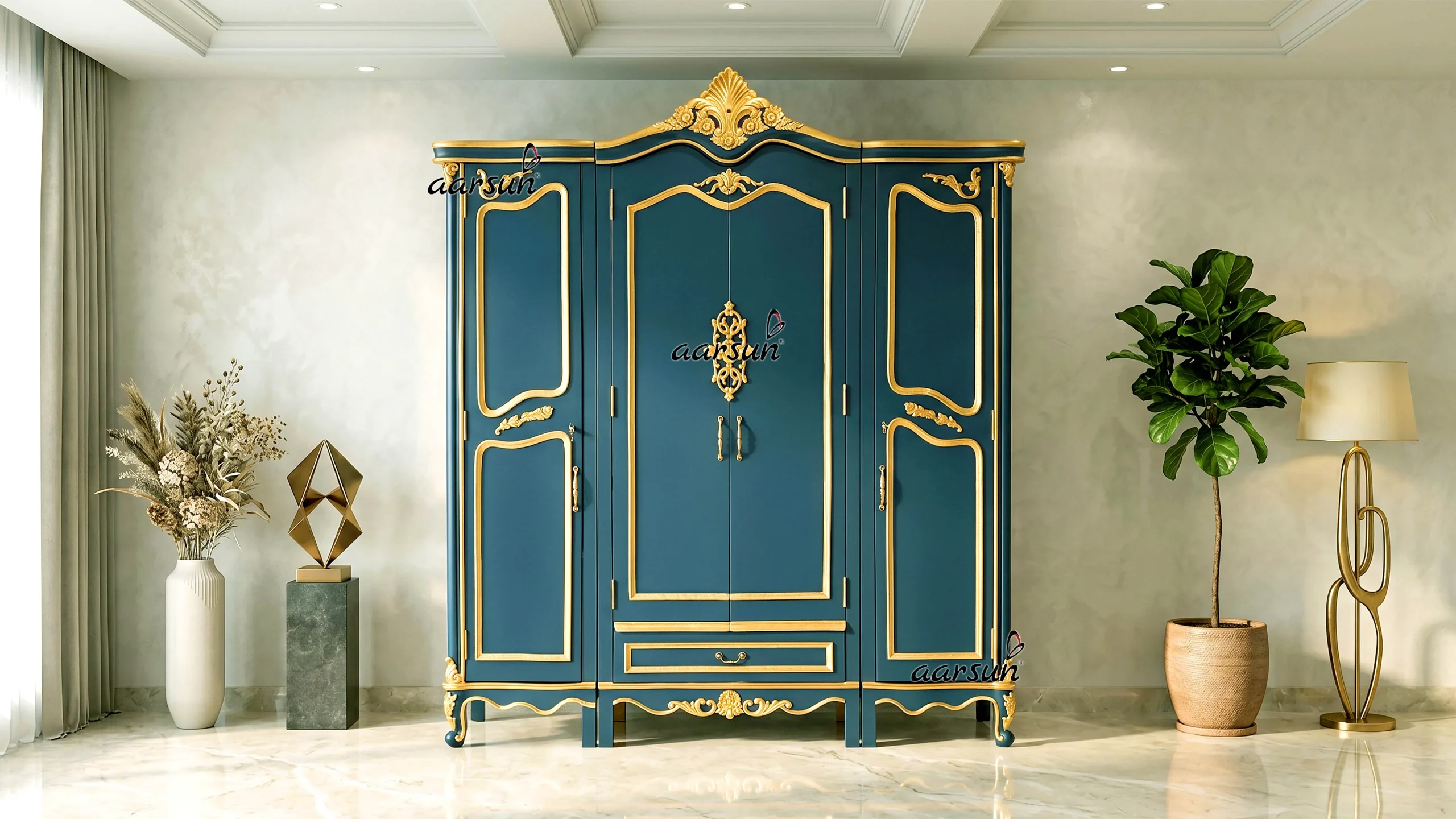 Exclusive Wardrobe in Persian Blue, Wooden Almirah