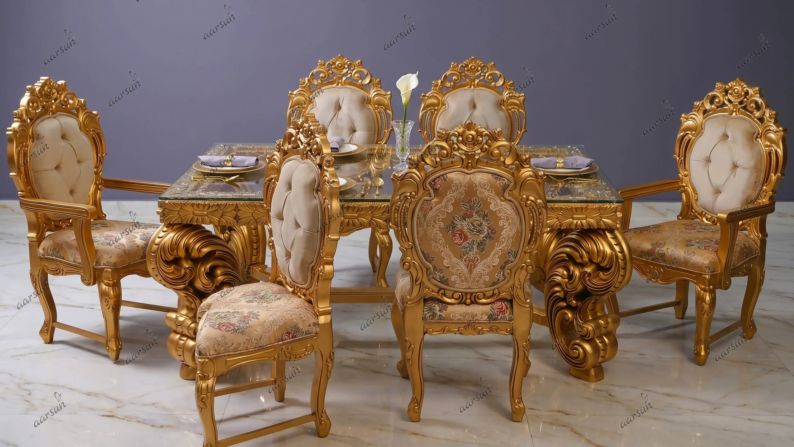 6-Seater Dining Set in Antique Gold polish
