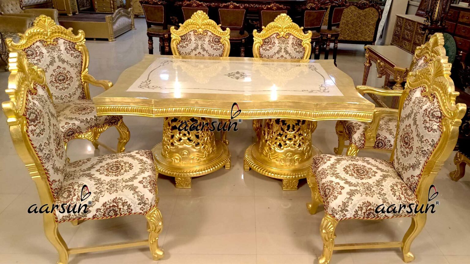 Gold Luxury Dining Set with Floral Fabric