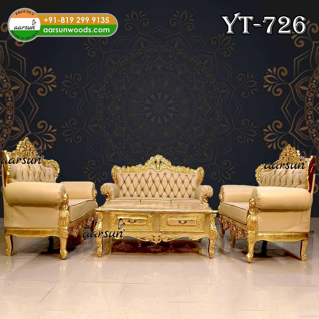 Gold Sofa Set with Center Table