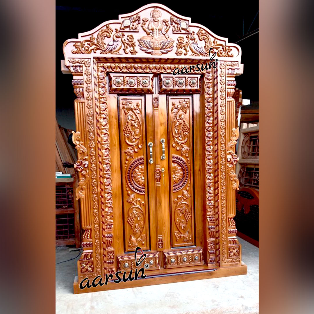 Heavy Carved Pooja Room Double Door