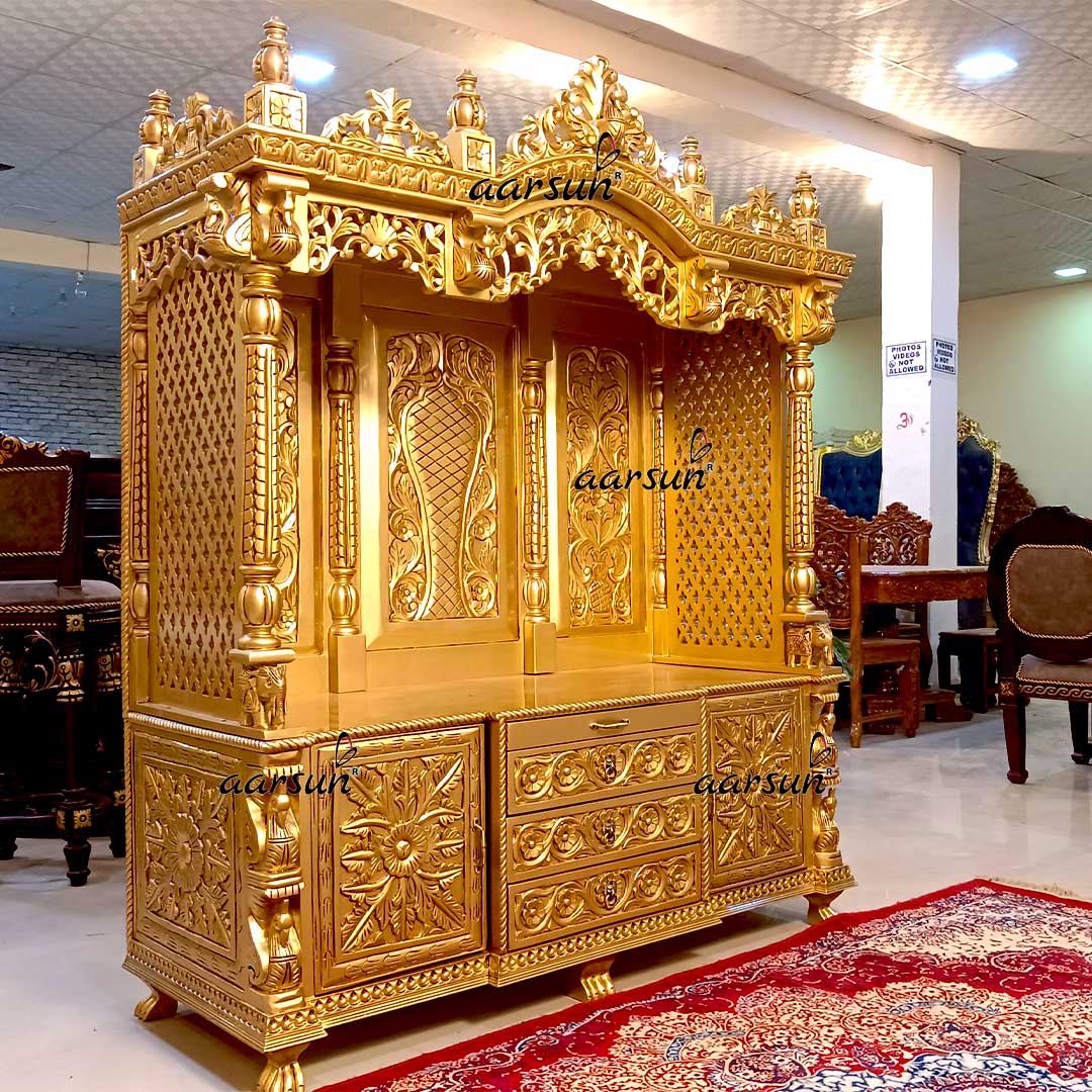 Temple Design Teak Wood Gold Finish