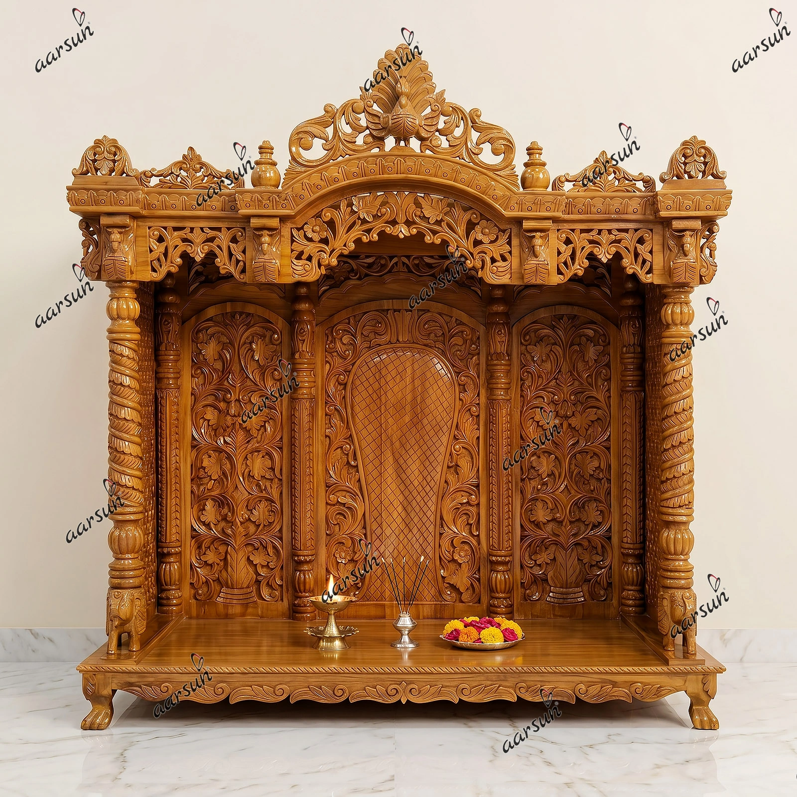 Elegant Wooden Kanha Ji Mandir Design for Home Decoration