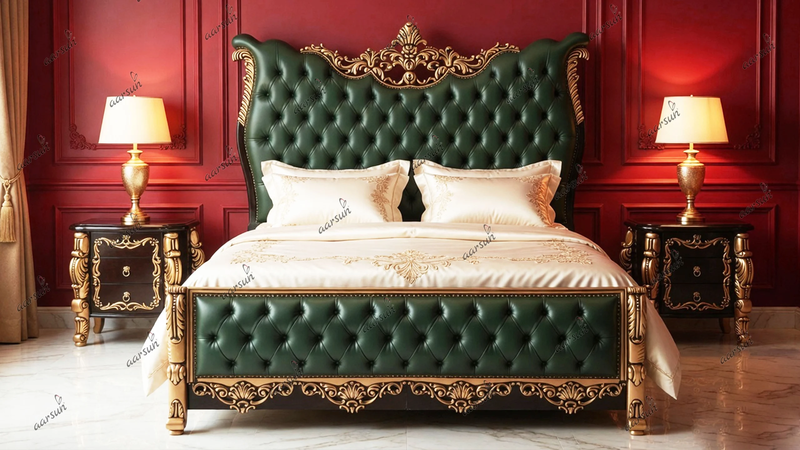 Luxurious Leatherette Bed with Matching Side Table