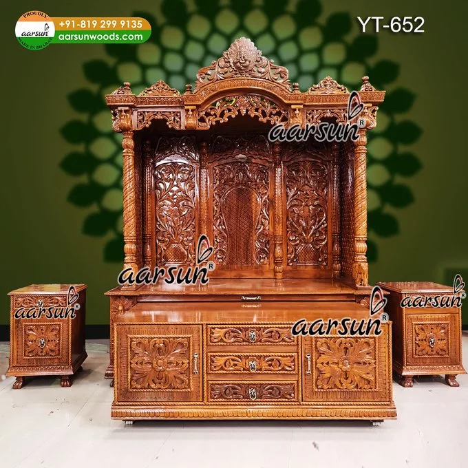 Pooja Mandir with Sliding Cabinet & 2 Side Cabinets YT-652