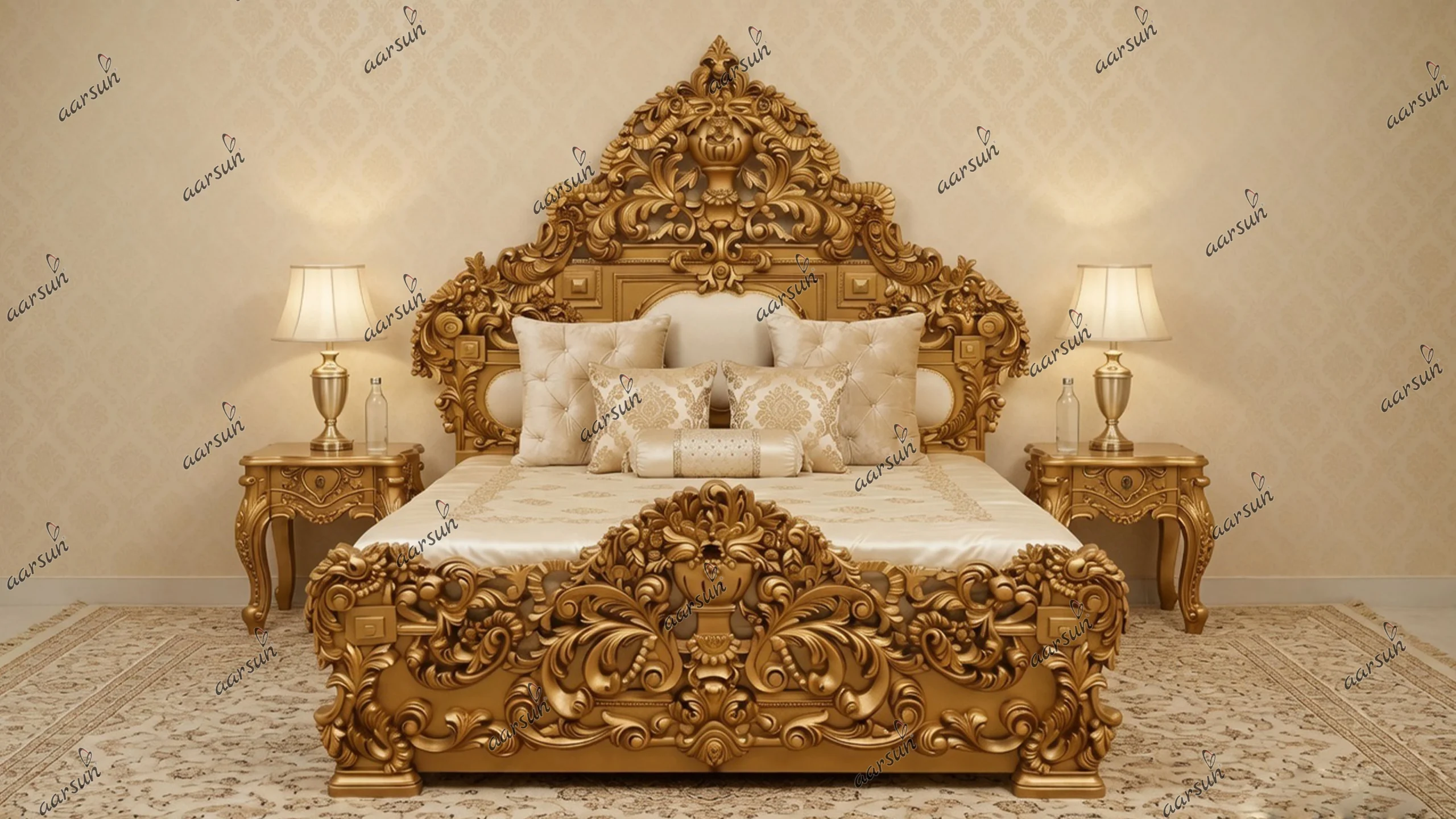 Carved King Size Bed in Teak Wood