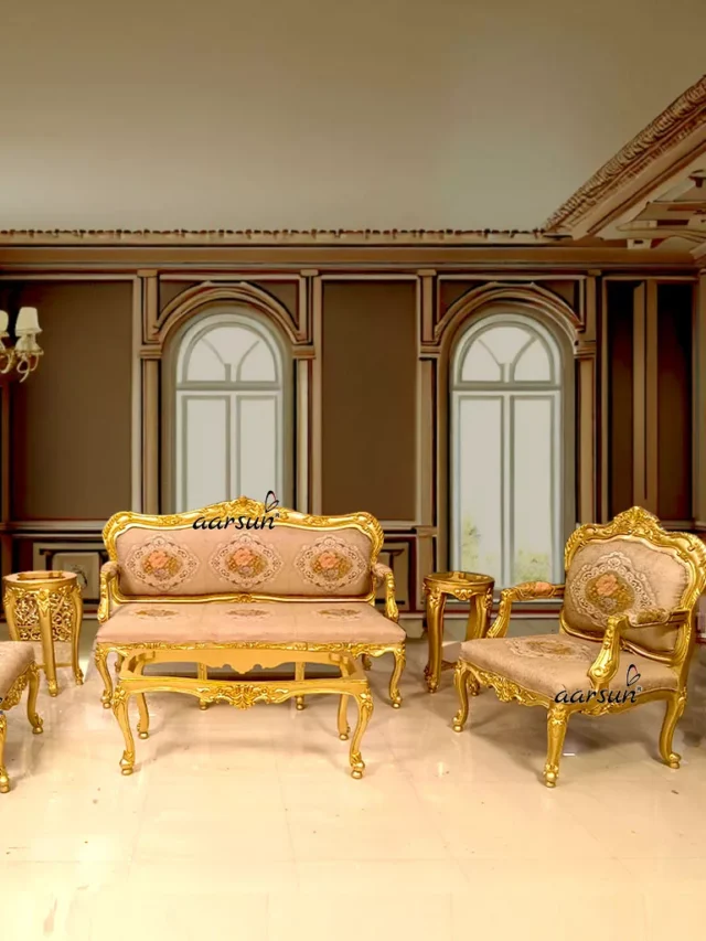 French Design Luxury Sofa Set-A by Aarsun in Premium Gold Finish and Designer Fabric