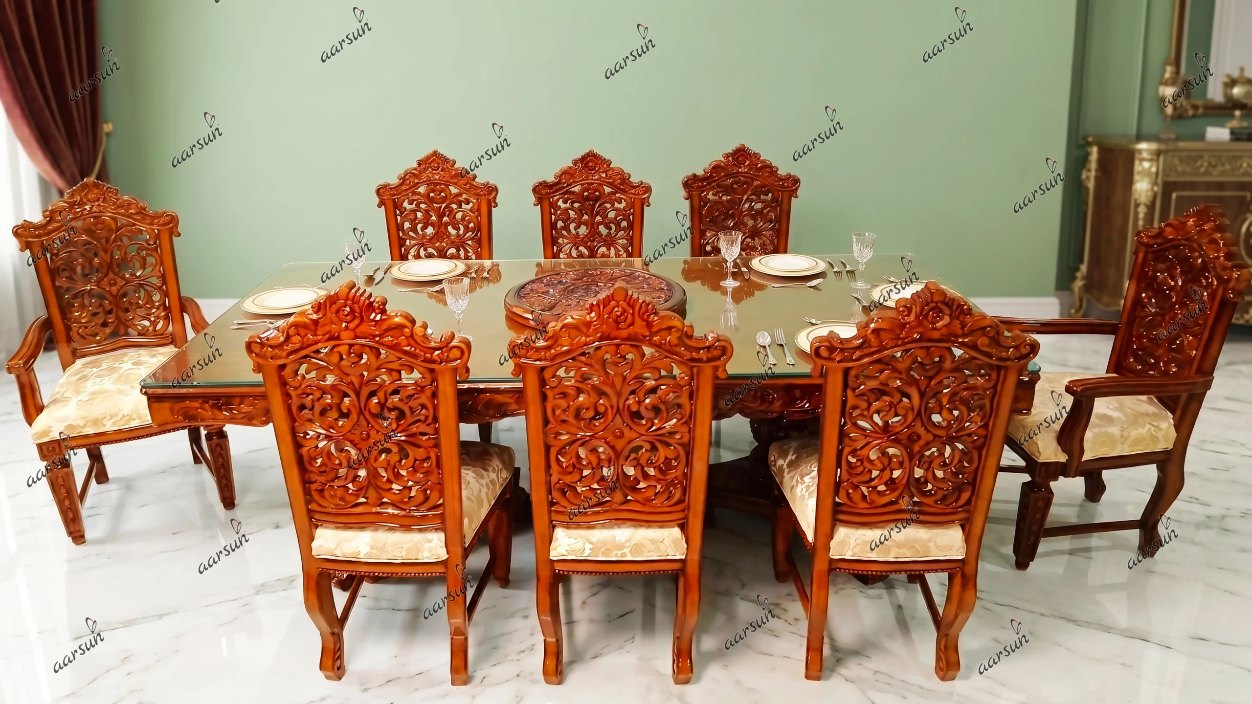 Teak wood 8 seater dining table chair teak wood finish