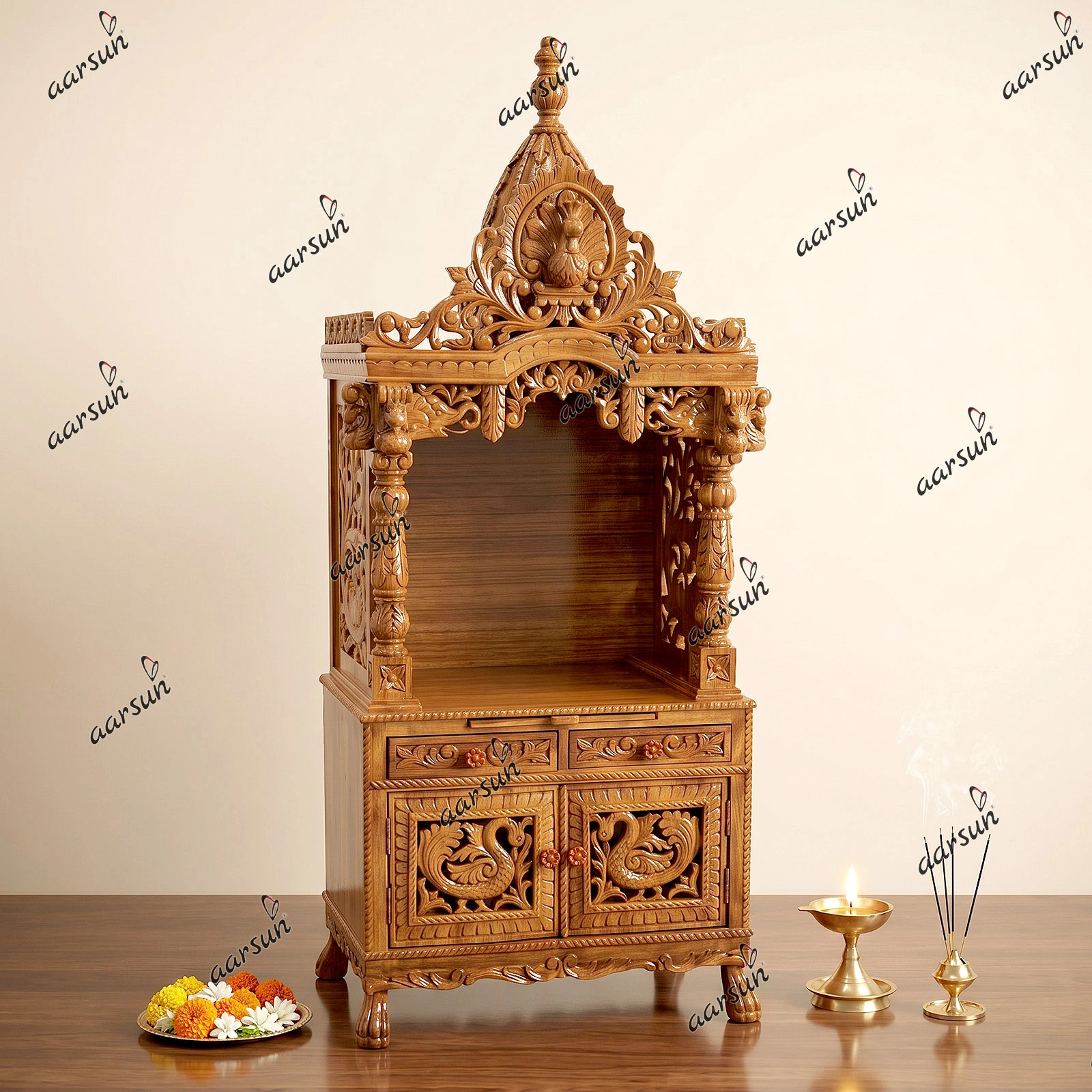 Handcarved Teak Wood Mandir for Home YT-327
