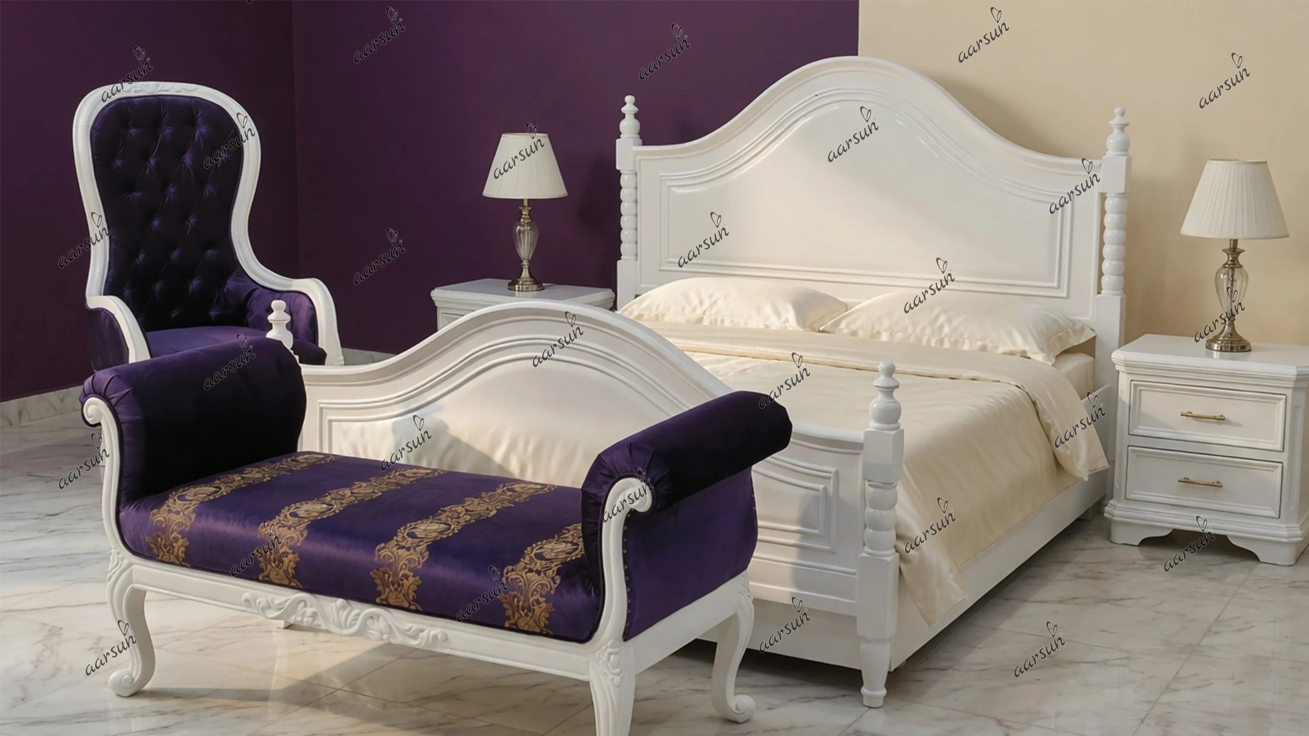 Modern Bedroom Set in Satin White Polish with Video