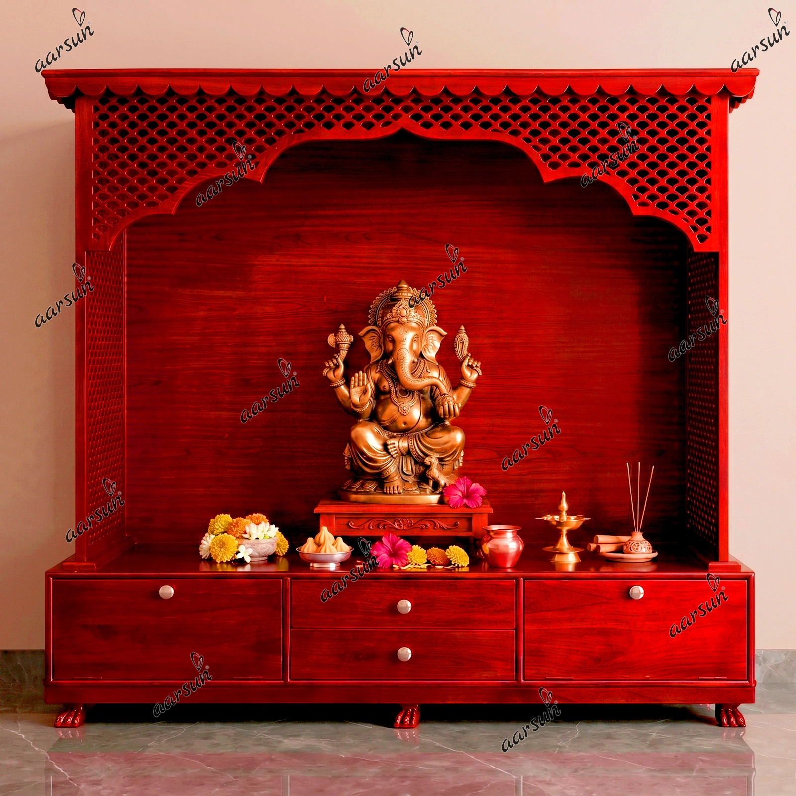 Modern Pooja Mandir for home Wooden Jali design