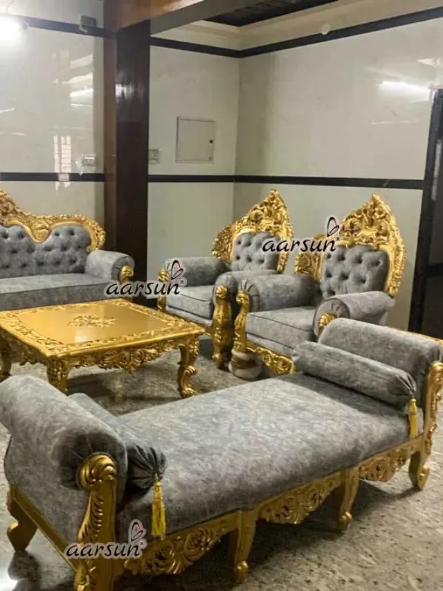 Living room sofa set with table wood sofa gold paint