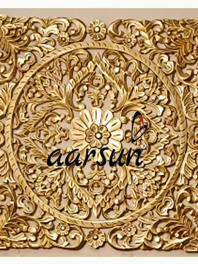 Modern Jali Design Gold Finish wall decor wooden jali