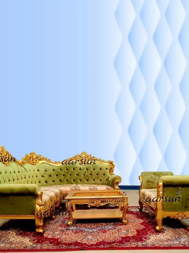 Sectional Wooden Sofa Set in Pista Green