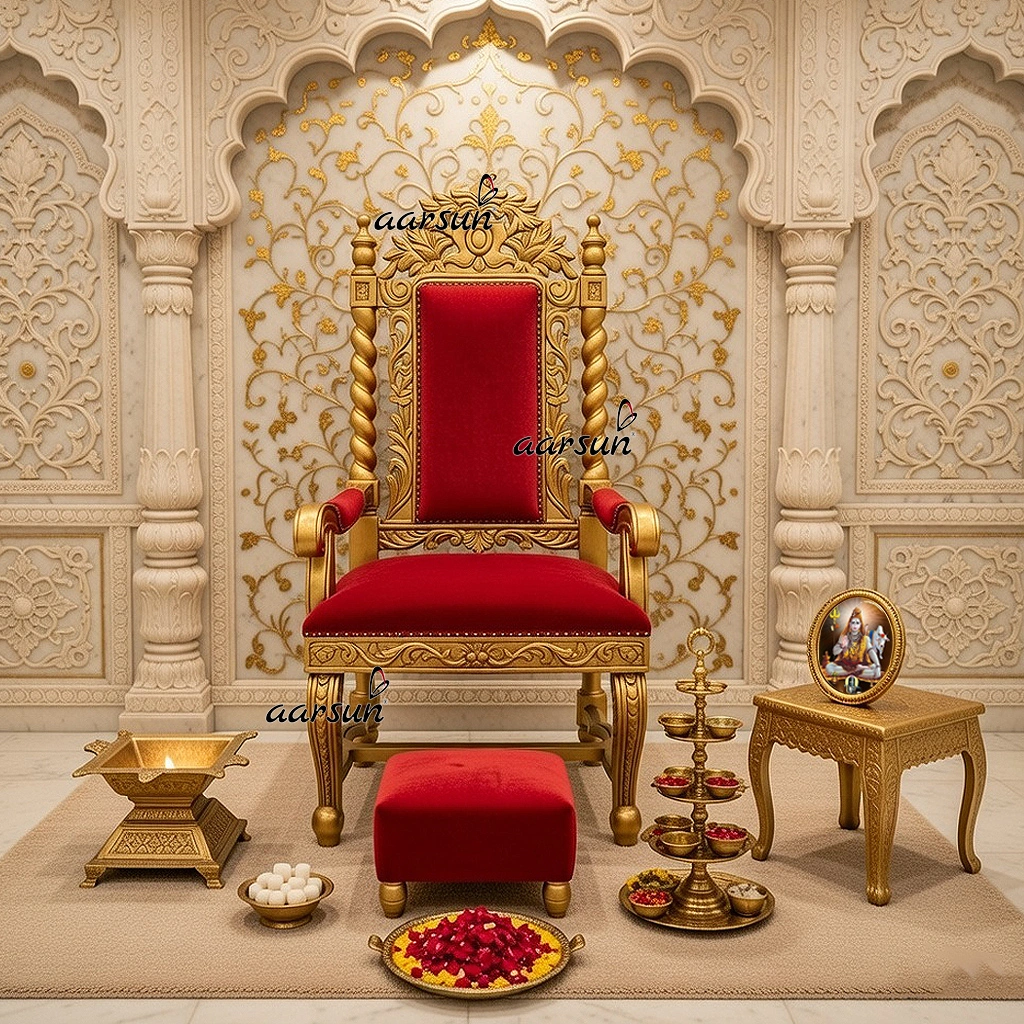 Aarsun Wooden Guruji Chair in Gold Finish Global Delivery Available