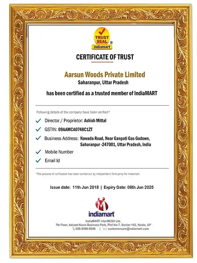 Aarsun Woods IndiaMart Trust Seal Certificate