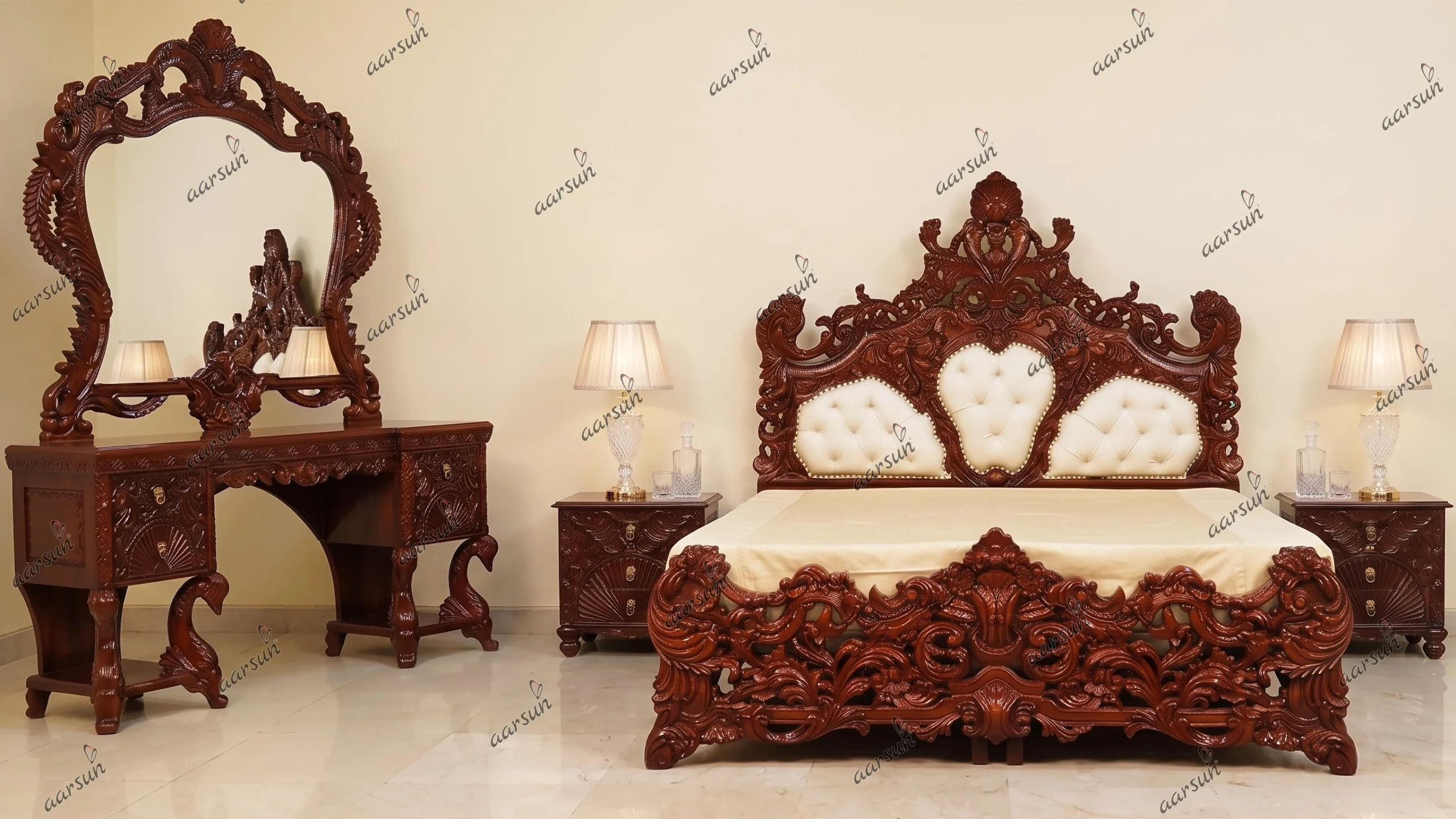 Hand-carved Grand Bedroom Set with Video