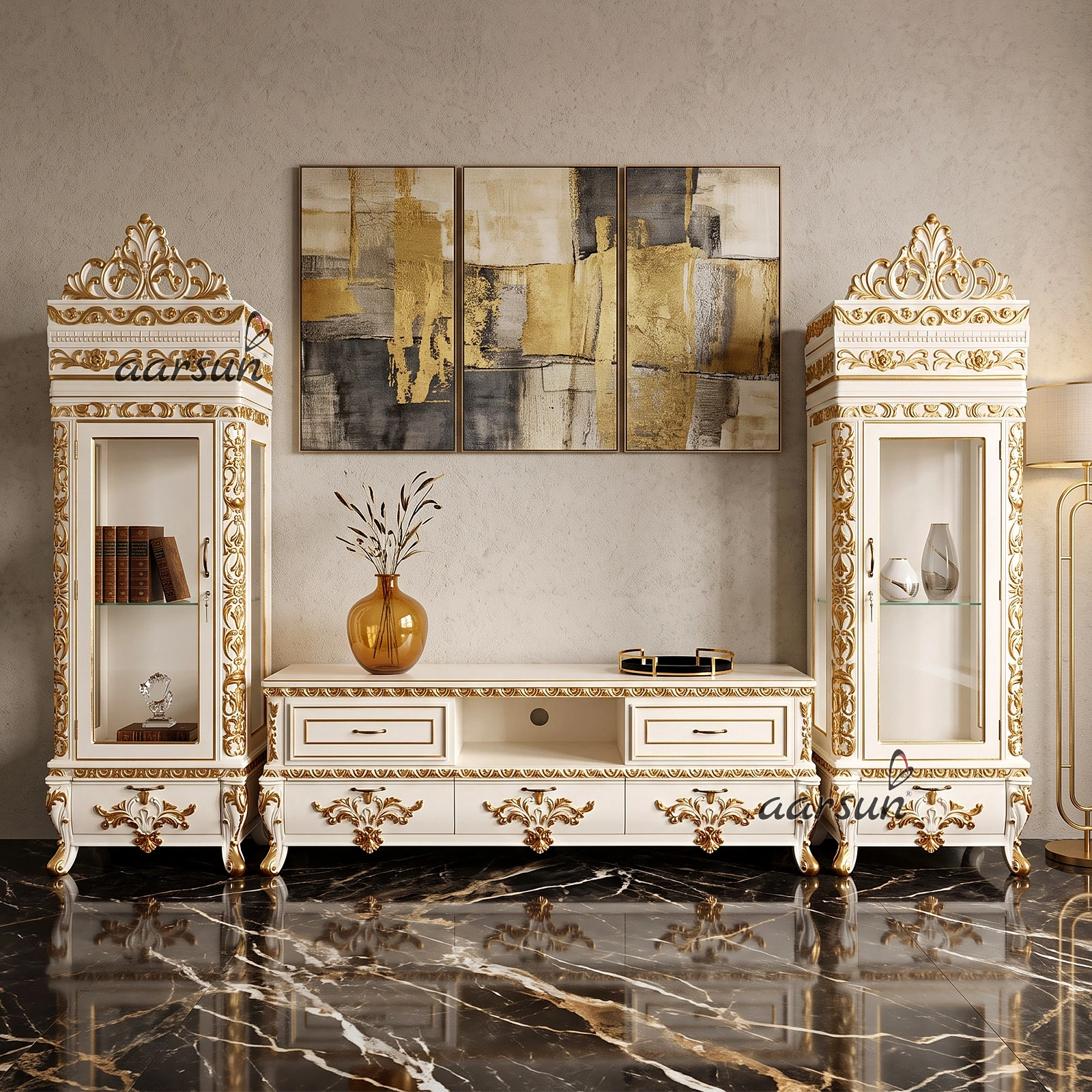 Modern Design Wood TV Unit with Showcase