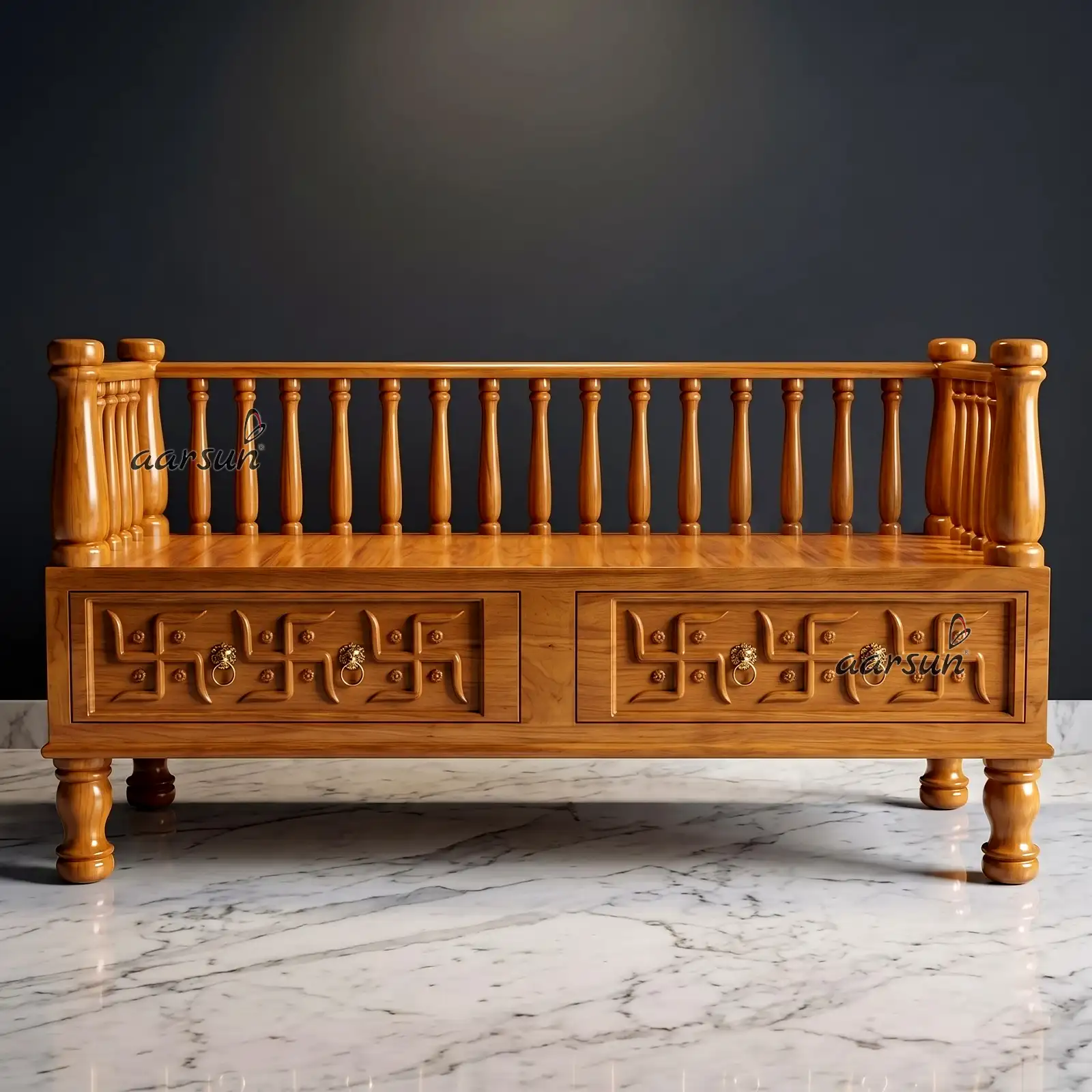Wooden Ganpati Pooja Chowki with Side Railing