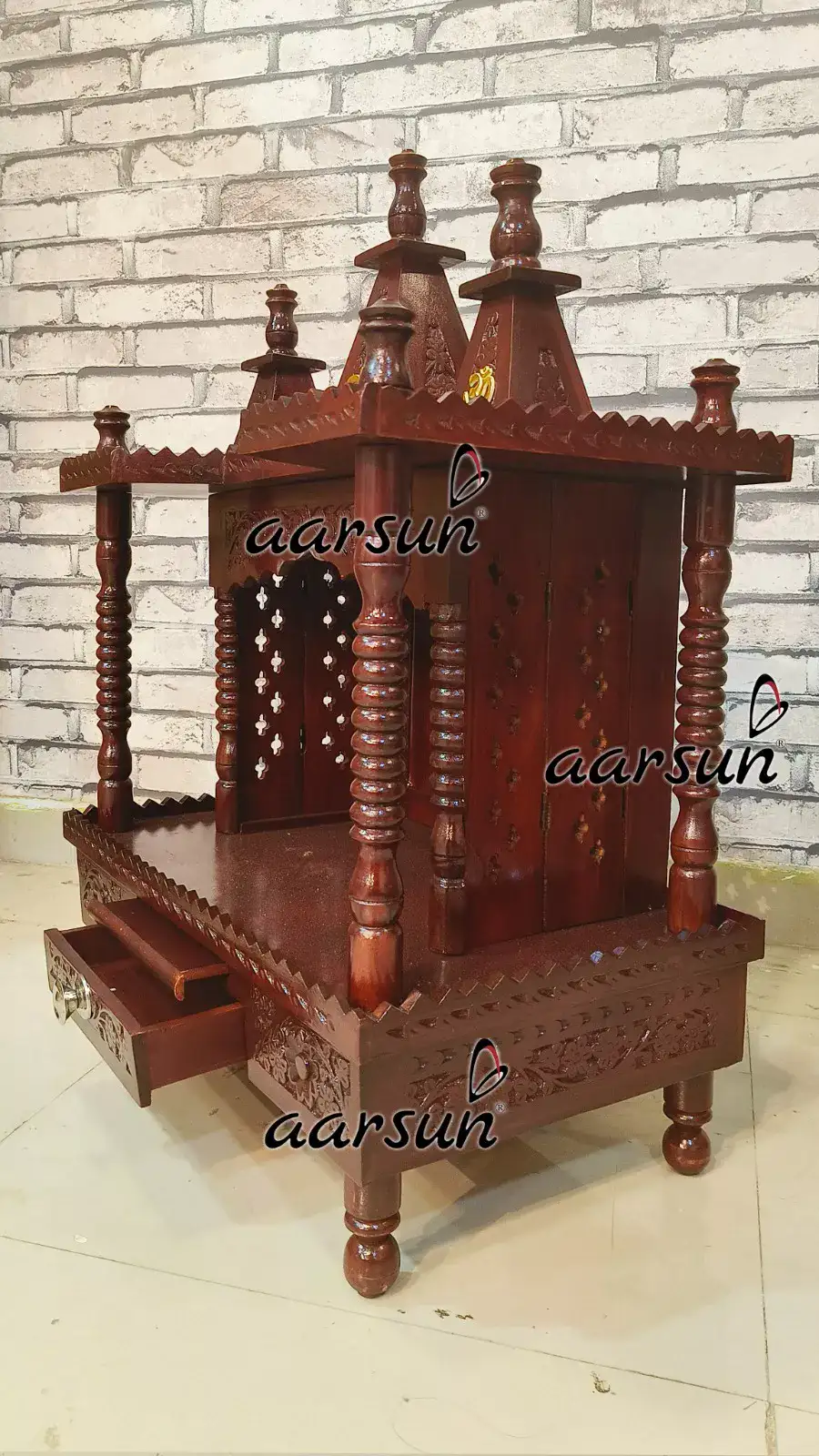 Aarsun Wooden Home Mandir with 3 Domes