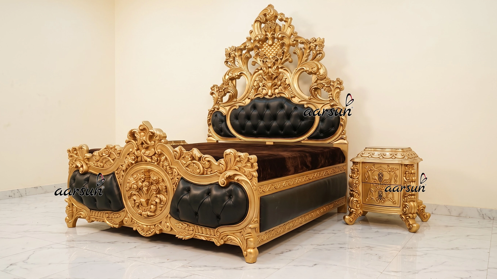 Queen Size Wooden Bed with Side Tables
