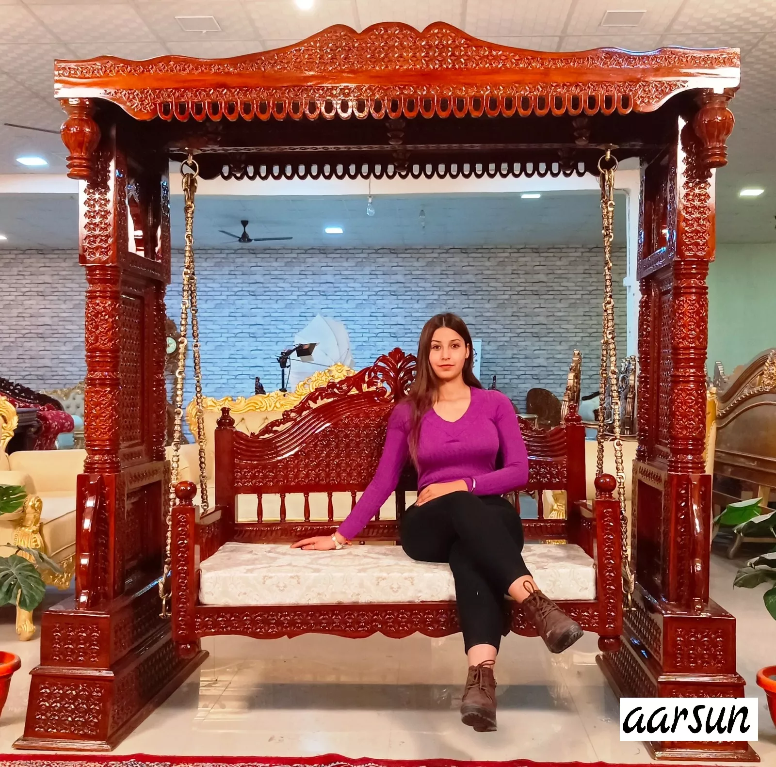 heavy design wooden jhula swing for home
