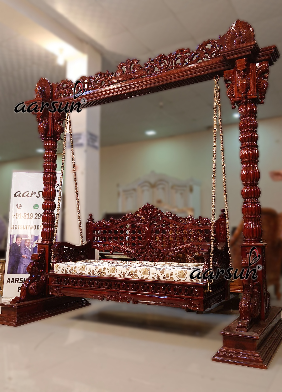 carved wooden swing with Brass Chain