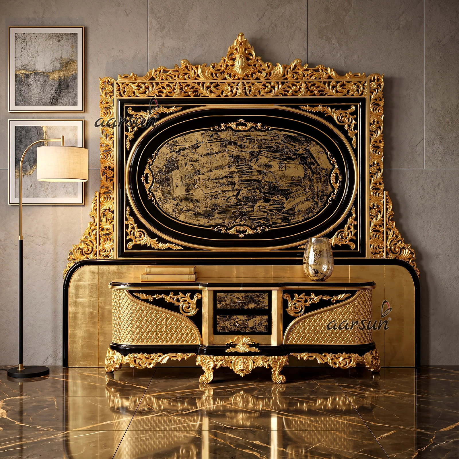 Turkish Style Tv Unit In Black And Gold