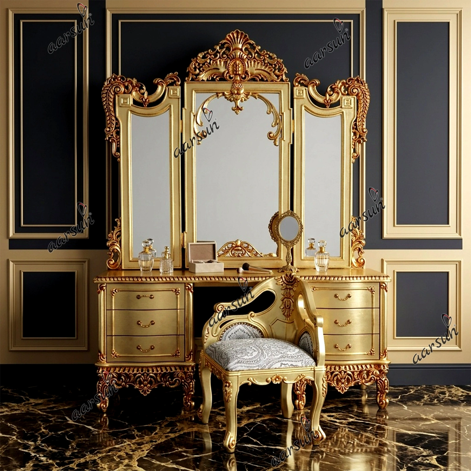 Celebrity Style Dressing Table with 3 sides Mirror frame