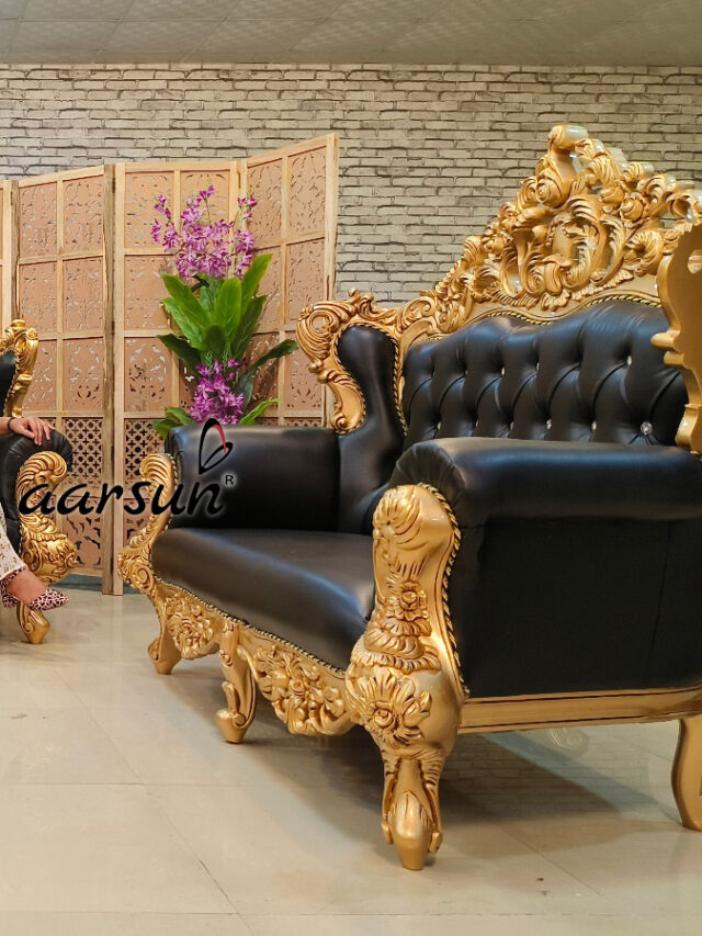 Wooden Sofa Set with Gold Polish