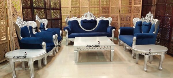 7 Classic Sofa Set Designs For 2024 Aarsun   Classic Maharaja Sofa Set In Silver Paint YT 540 600x271 