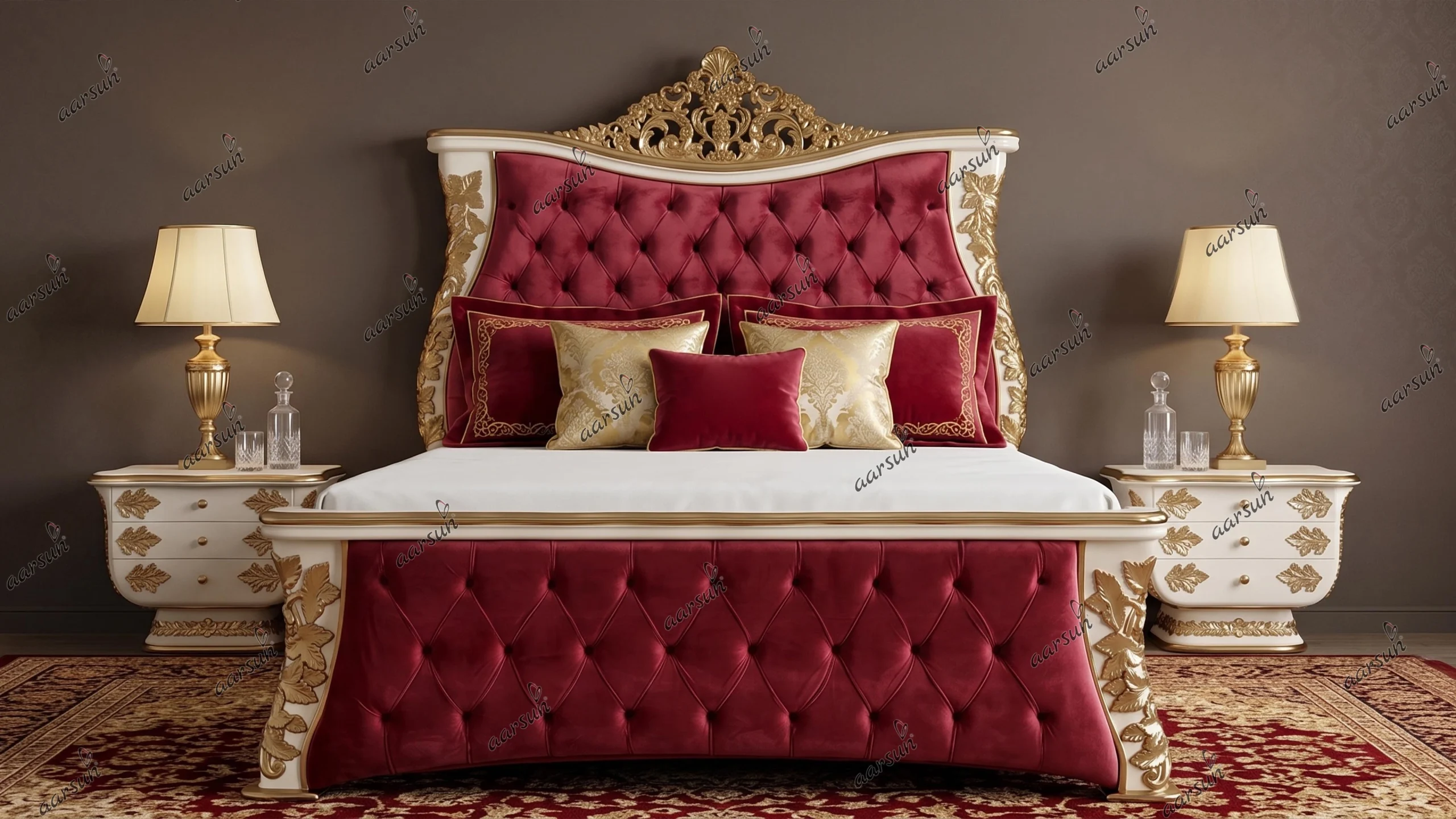 Ultra Luxurious King Size Bed in White & Gold UH-YT-463