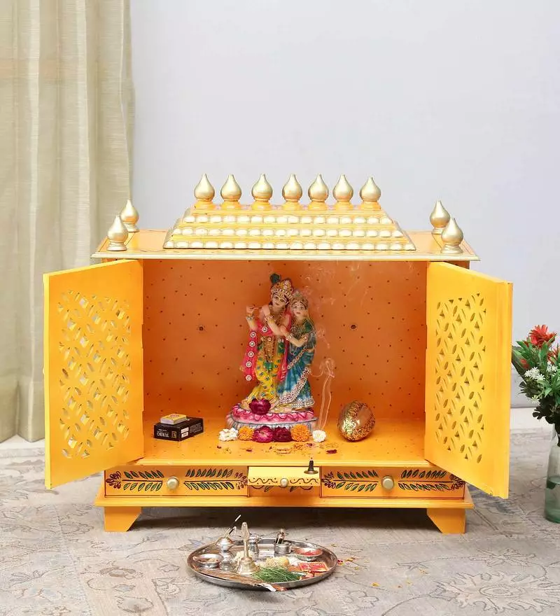 Yellow Sheesham Mdf Wooden Pooja Mandir With Door By D Dass Yellow Sheesham Mdf Wooden Pooja Ma Zbltdj design