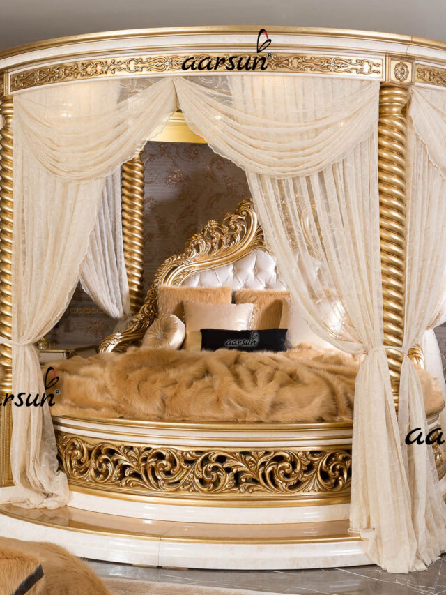 Aarsun-Round-bed-with-white-and-gold-polish