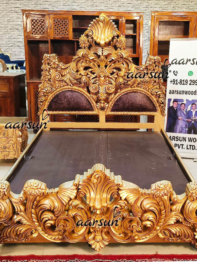 Wooden-Carved-Bed-with-side-table-1