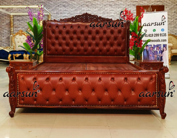 Classic-Wooden-Bed-with-Leatherette-cushion