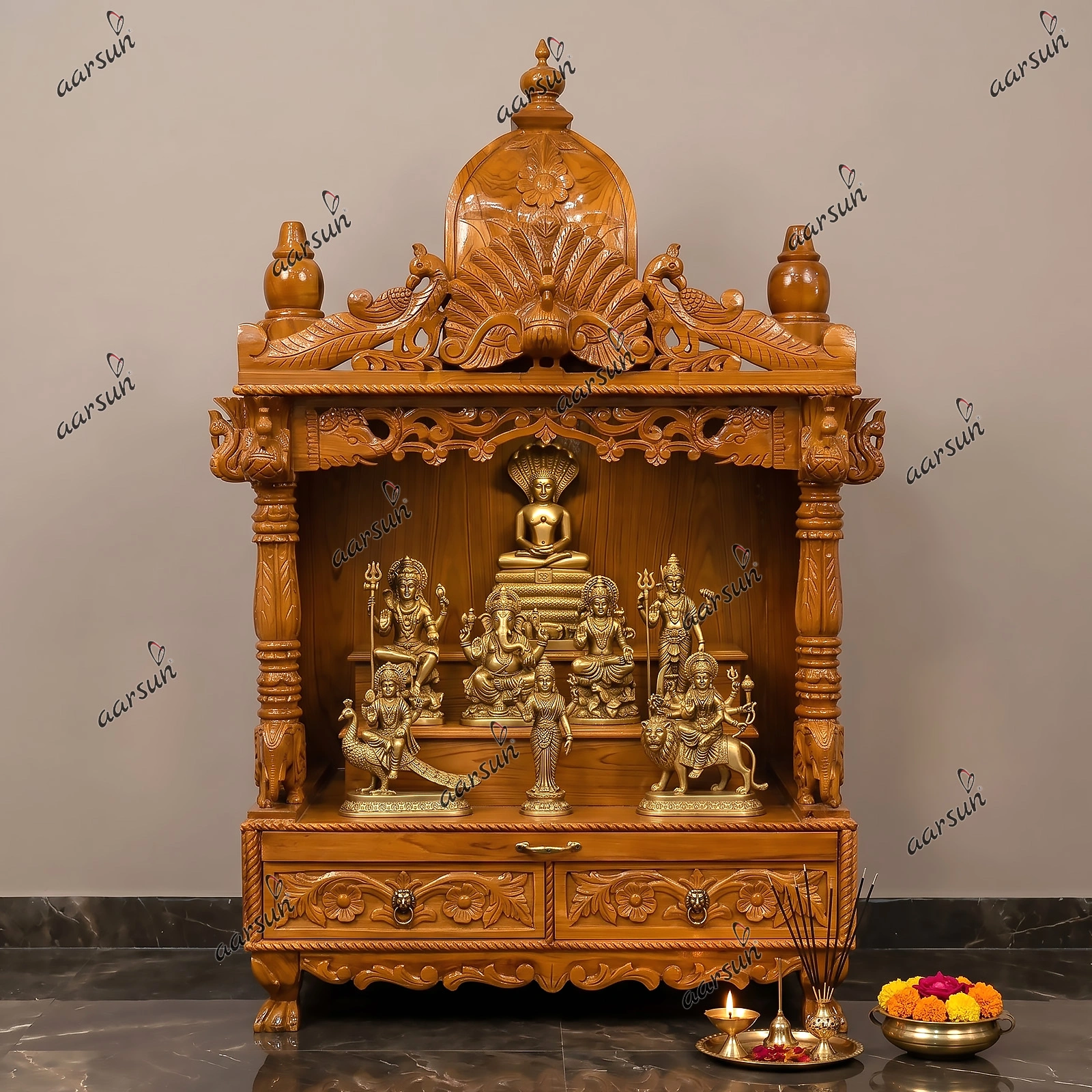 Latest Peacock Design Wooden Temple