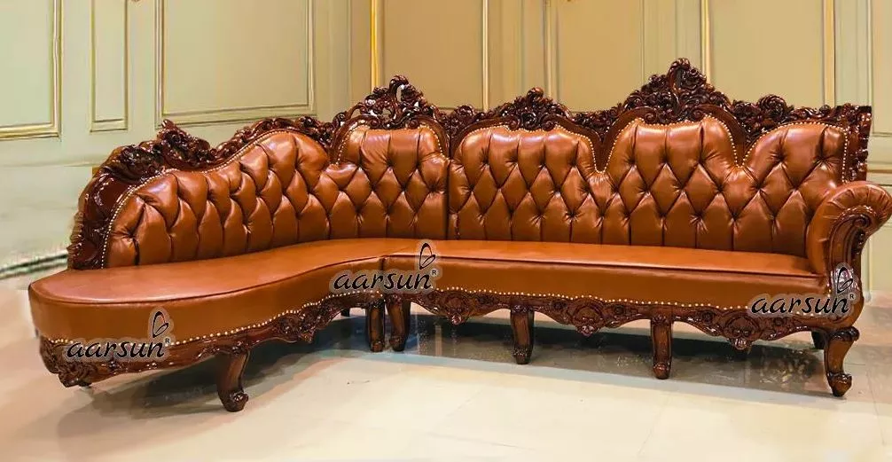 Luxurious-L-Shape-Sofa-in-Teak-with-Brown-Leatherette-YT-434-jpg-1