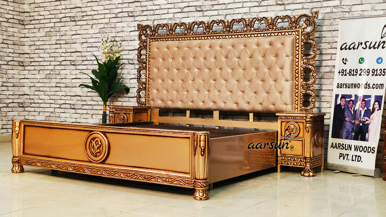 Modern bed with gold rush