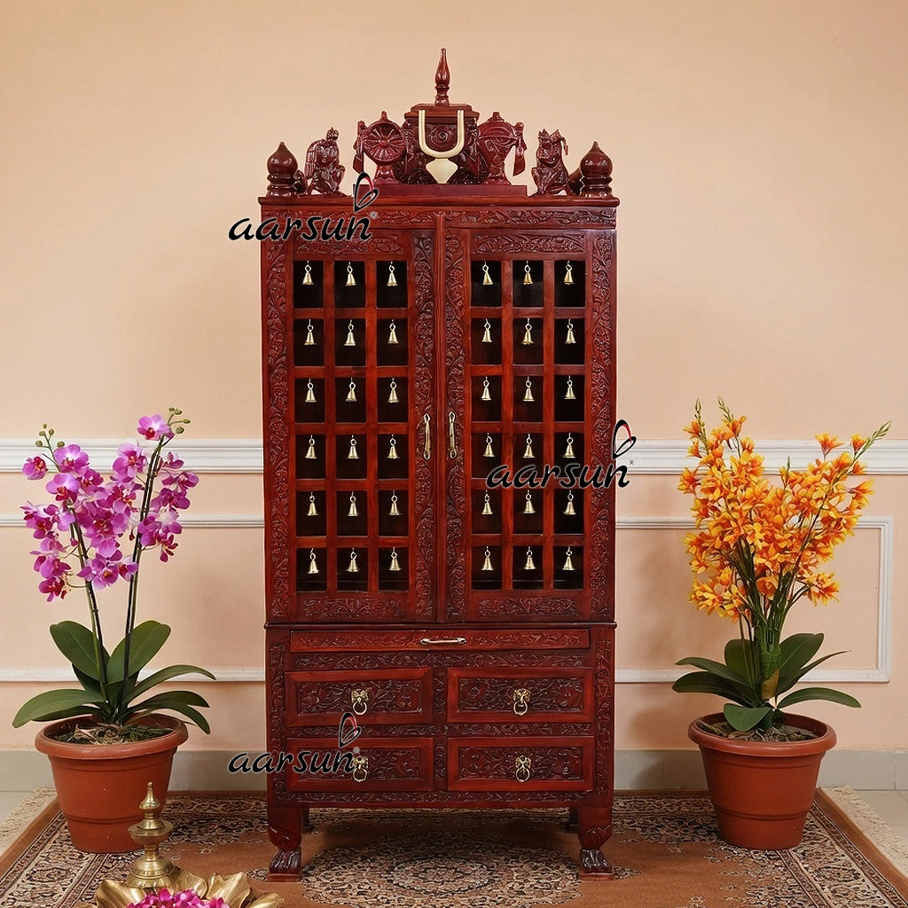 Shankh Chakra Tilak Wooden Temple With Brass Bells
