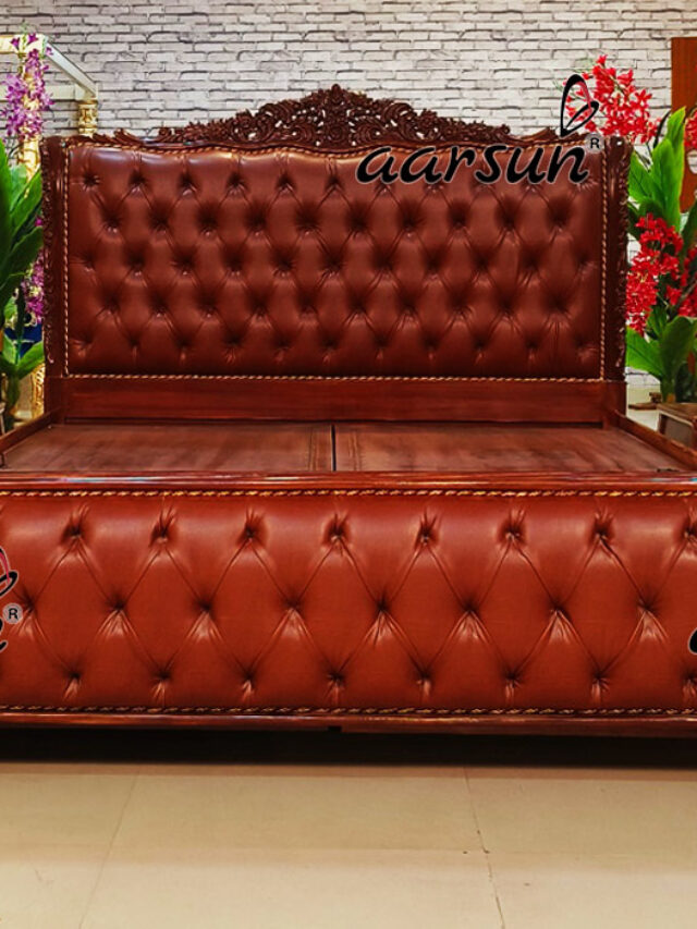 Classic-Wooden-Bed-with-Leatherette-cushion